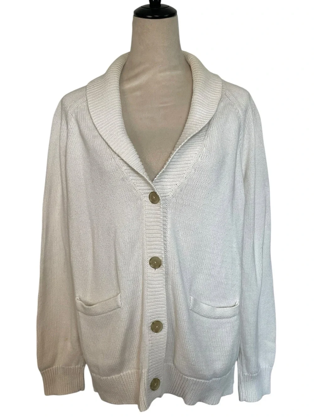 J. Crew Cream Shawl-Collar Cardigan with Button Front